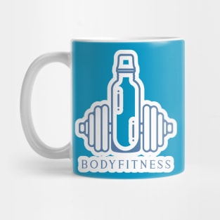 Gym Exercise Dumbbell with Water Bottle Sticker vector icon illustration. Gym fitness icon design concept. Dumbbell for training body muscles sticker design logo. Mug